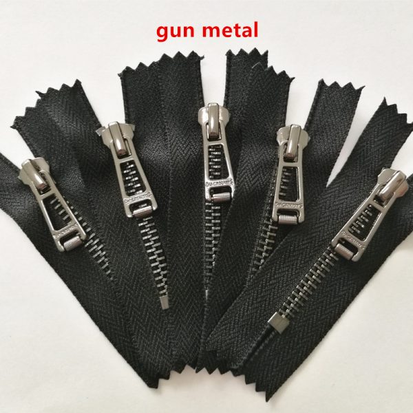 Closed end gun metal zipper for jeans